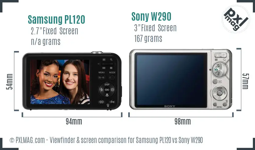 Samsung PL120 vs Sony W290 Screen and Viewfinder comparison