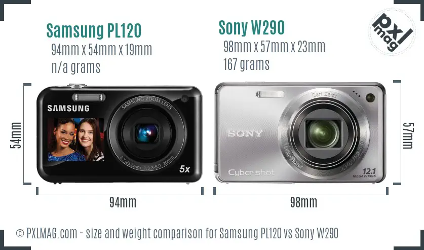 Samsung PL120 vs Sony W290 size comparison