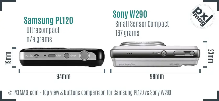 Samsung PL120 vs Sony W290 top view buttons comparison