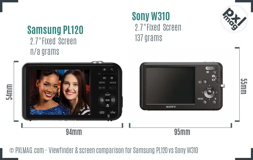 Samsung PL120 vs Sony W310 Screen and Viewfinder comparison