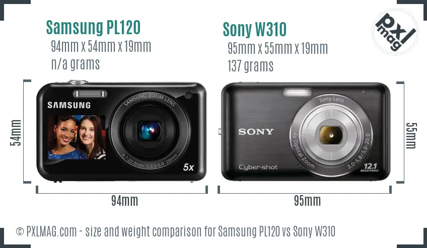 Samsung PL120 vs Sony W310 size comparison