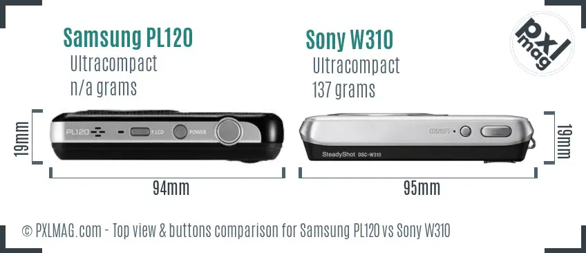 Samsung PL120 vs Sony W310 top view buttons comparison