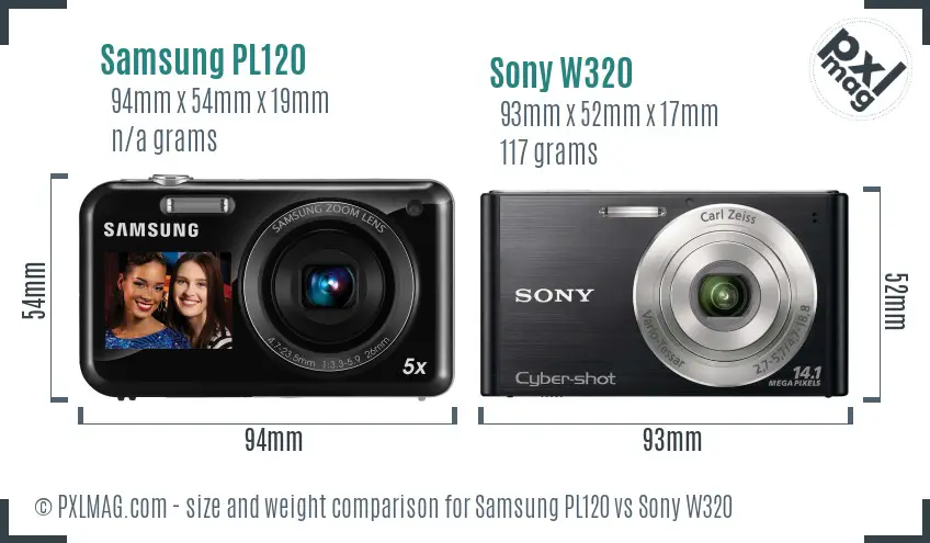 Samsung PL120 vs Sony W320 size comparison