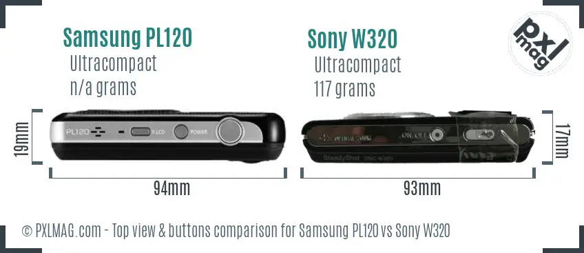 Samsung PL120 vs Sony W320 top view buttons comparison