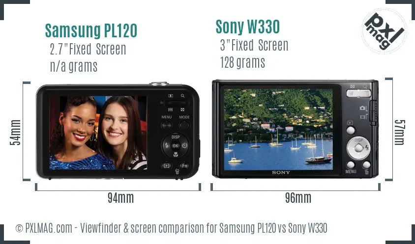 Samsung PL120 vs Sony W330 Screen and Viewfinder comparison