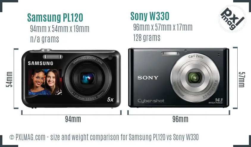 Samsung PL120 vs Sony W330 size comparison