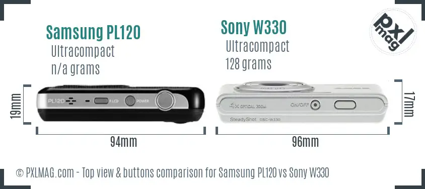 Samsung PL120 vs Sony W330 top view buttons comparison