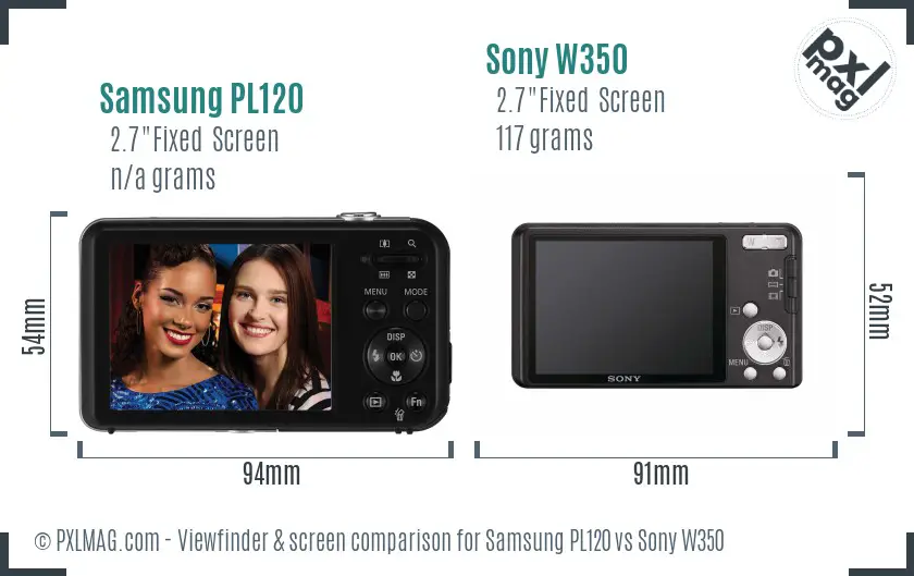 Samsung PL120 vs Sony W350 Screen and Viewfinder comparison