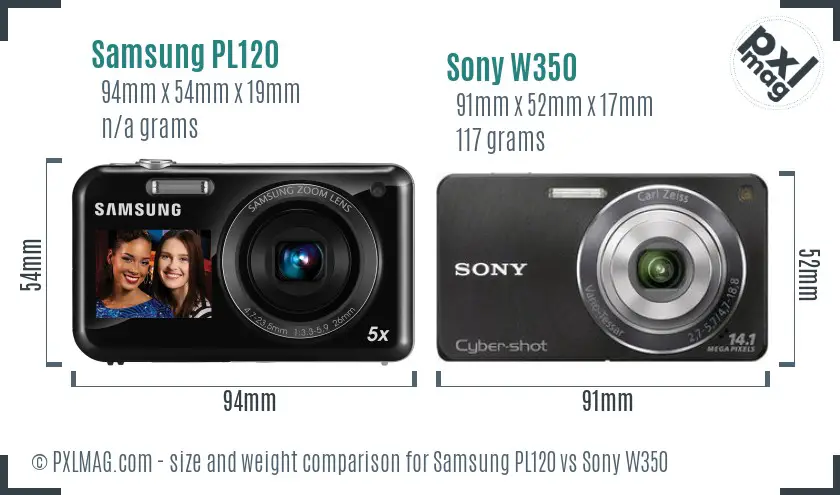 Samsung PL120 vs Sony W350 size comparison