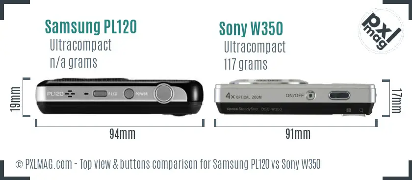 Samsung PL120 vs Sony W350 top view buttons comparison