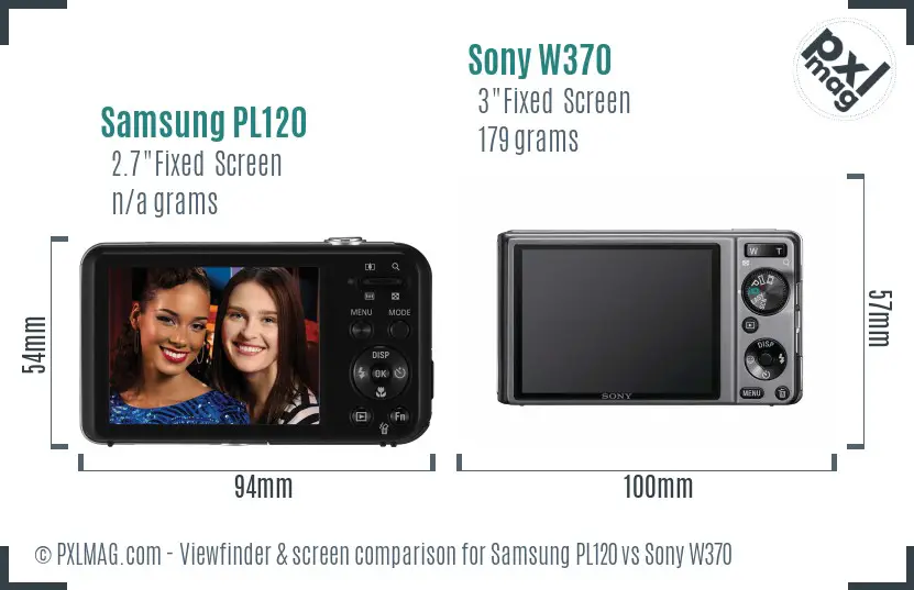 Samsung PL120 vs Sony W370 Screen and Viewfinder comparison