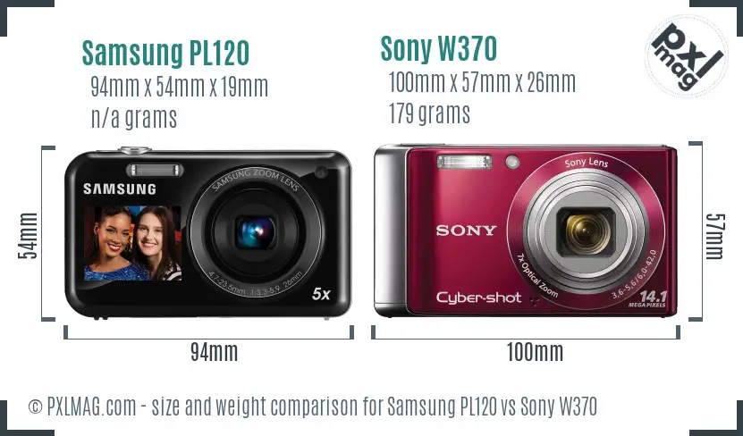 Samsung PL120 vs Sony W370 size comparison