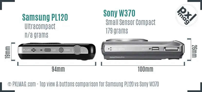Samsung PL120 vs Sony W370 top view buttons comparison