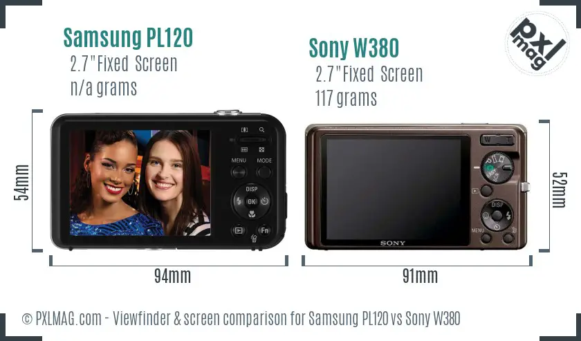 Samsung PL120 vs Sony W380 Screen and Viewfinder comparison