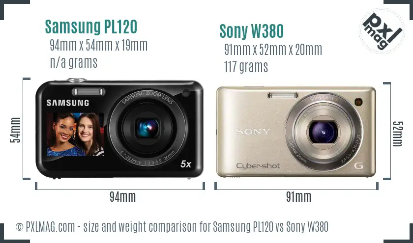 Samsung PL120 vs Sony W380 size comparison