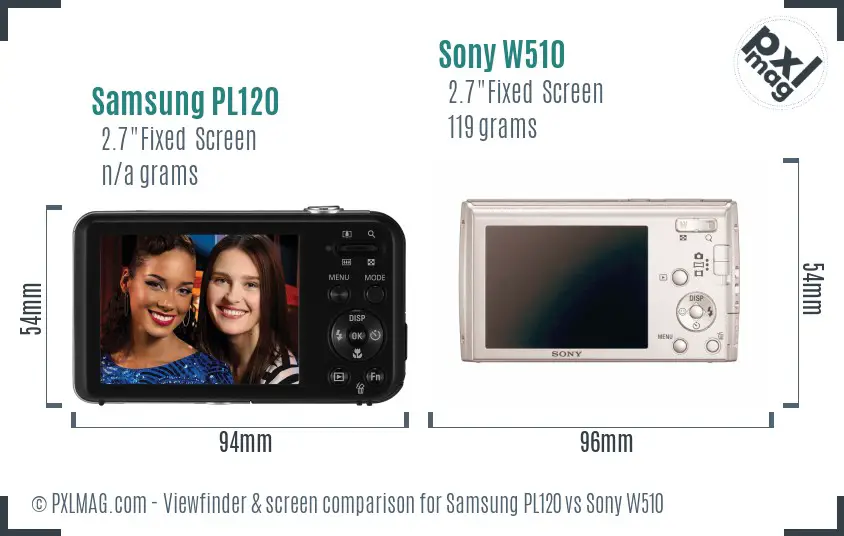 Samsung PL120 vs Sony W510 Screen and Viewfinder comparison