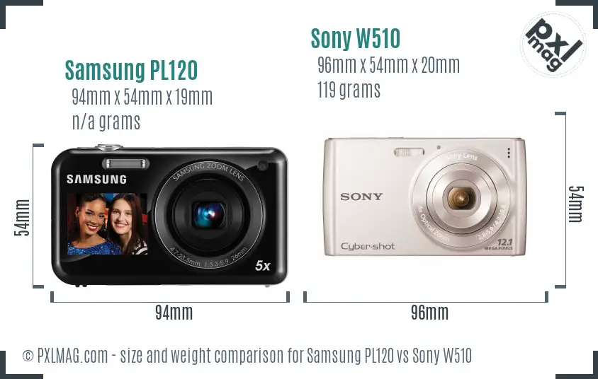Samsung PL120 vs Sony W510 size comparison