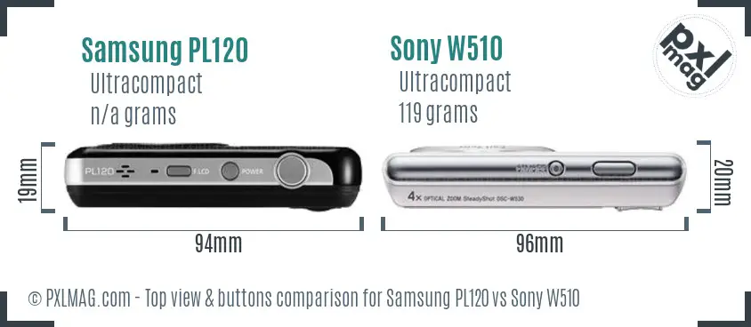 Samsung PL120 vs Sony W510 top view buttons comparison