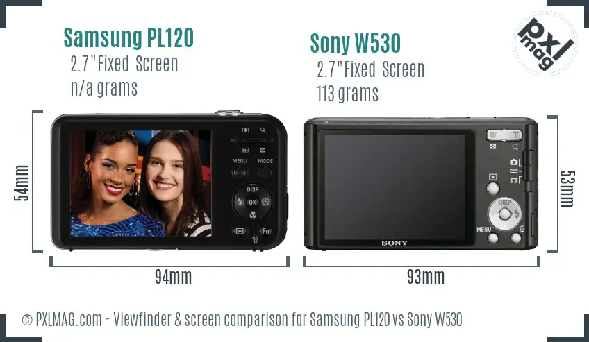 Samsung PL120 vs Sony W530 Screen and Viewfinder comparison