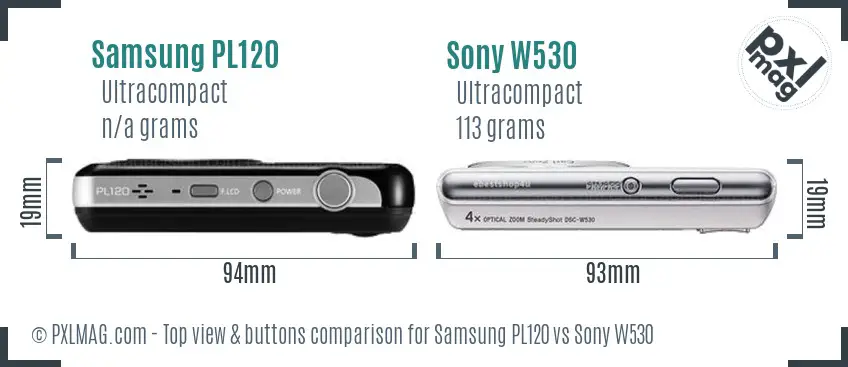 Samsung PL120 vs Sony W530 top view buttons comparison