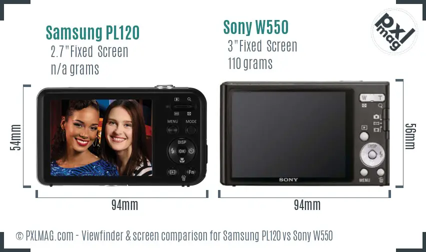 Samsung PL120 vs Sony W550 Screen and Viewfinder comparison