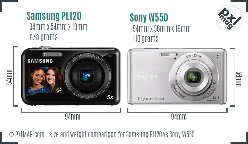 Samsung PL120 vs Sony W550 size comparison