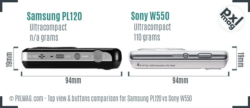 Samsung PL120 vs Sony W550 top view buttons comparison