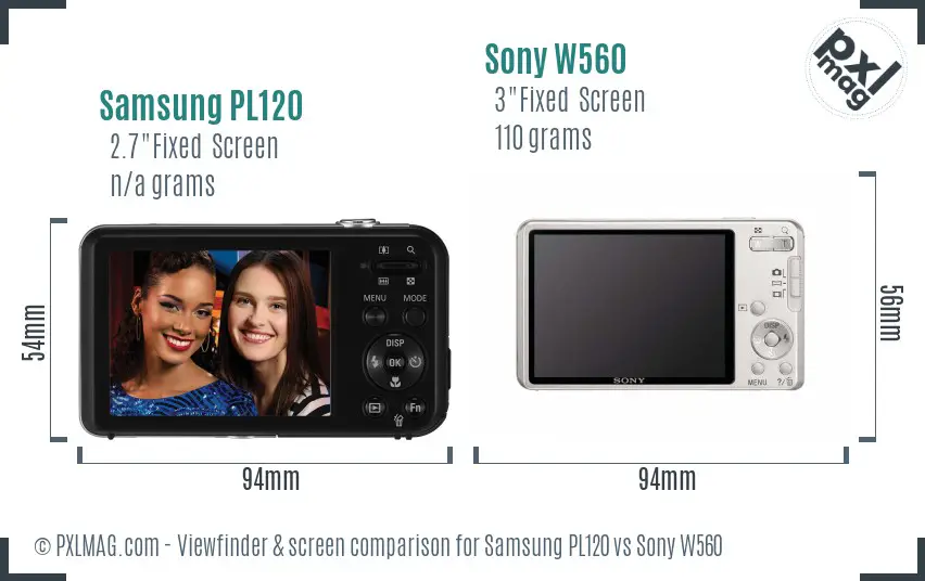 Samsung PL120 vs Sony W560 Screen and Viewfinder comparison