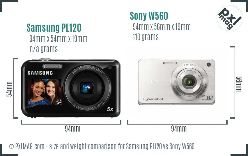Samsung PL120 vs Sony W560 size comparison