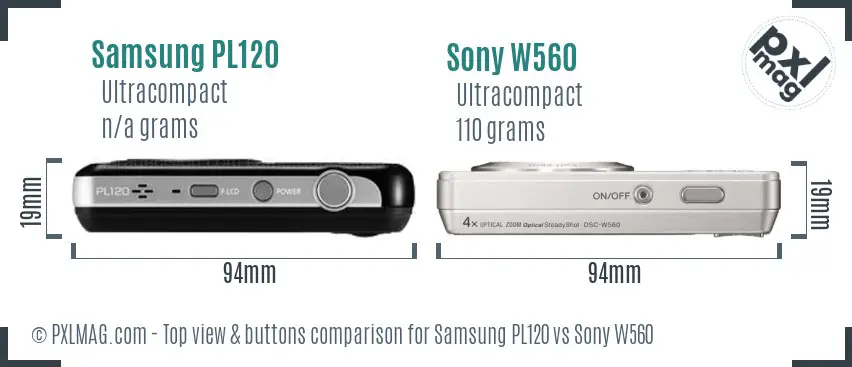 Samsung PL120 vs Sony W560 top view buttons comparison