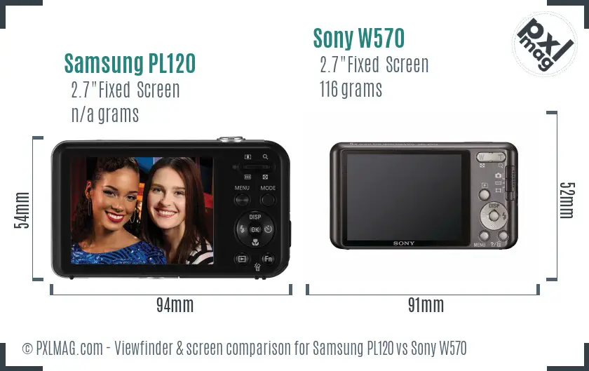 Samsung PL120 vs Sony W570 Screen and Viewfinder comparison