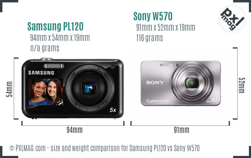 Samsung PL120 vs Sony W570 size comparison