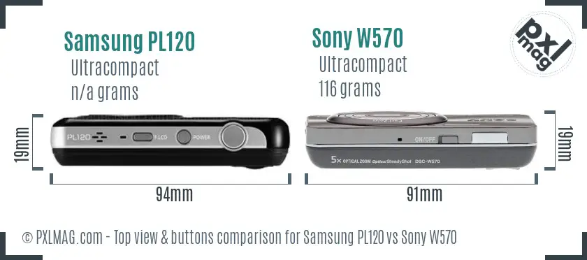 Samsung PL120 vs Sony W570 top view buttons comparison