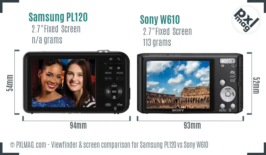 Samsung PL120 vs Sony W610 Screen and Viewfinder comparison