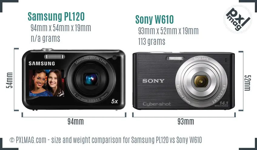 Samsung PL120 vs Sony W610 size comparison