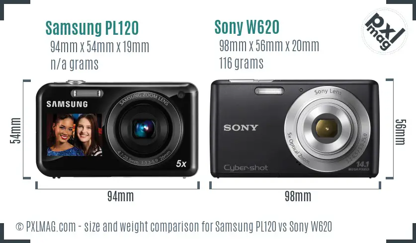 Samsung PL120 vs Sony W620 size comparison