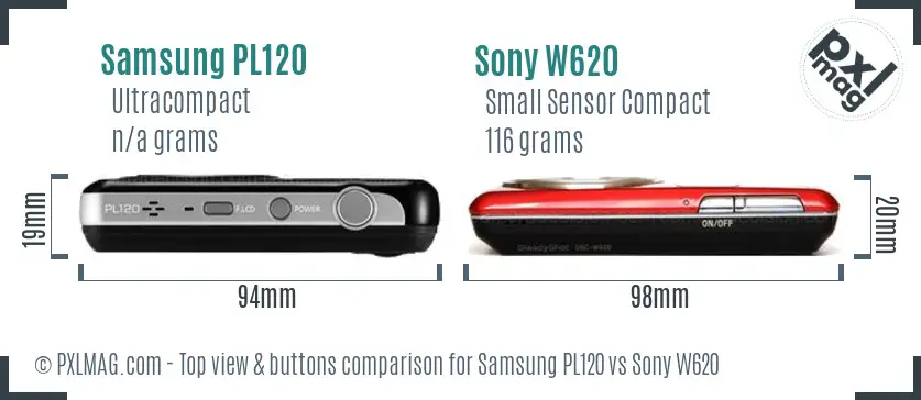 Samsung PL120 vs Sony W620 top view buttons comparison
