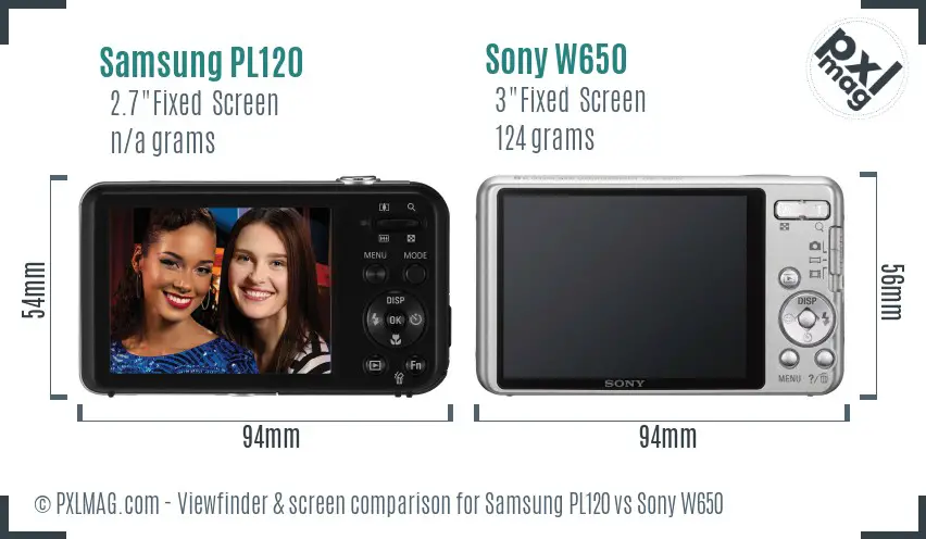 Samsung PL120 vs Sony W650 Screen and Viewfinder comparison