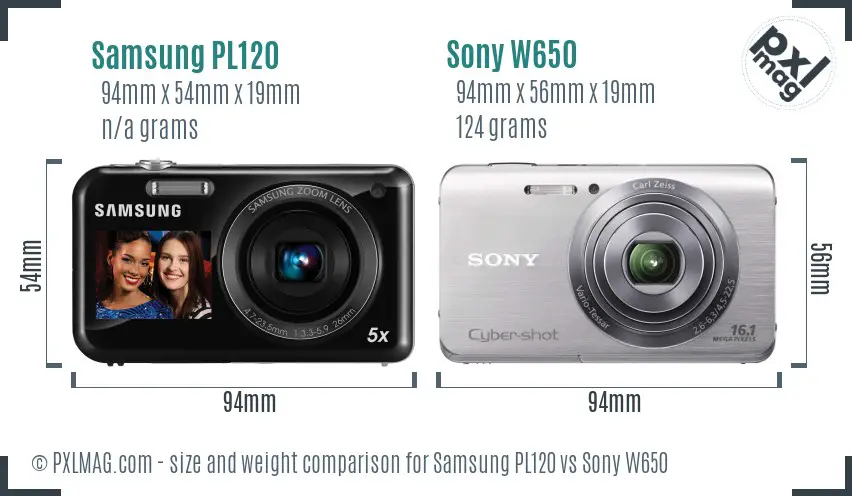 Samsung PL120 vs Sony W650 size comparison