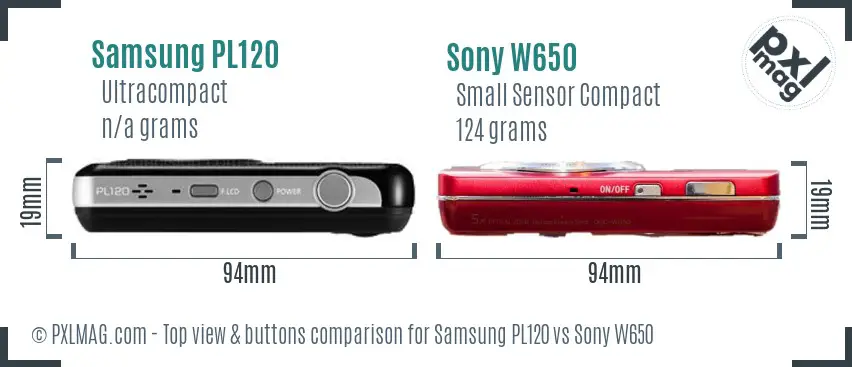 Samsung PL120 vs Sony W650 top view buttons comparison