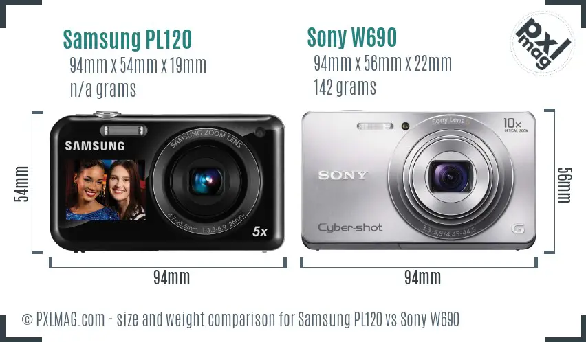 Samsung PL120 vs Sony W690 size comparison