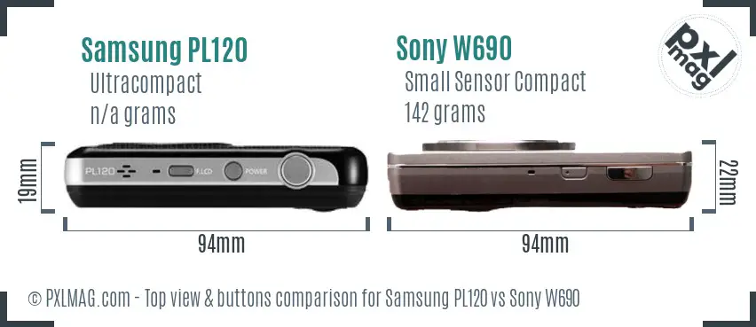 Samsung PL120 vs Sony W690 top view buttons comparison