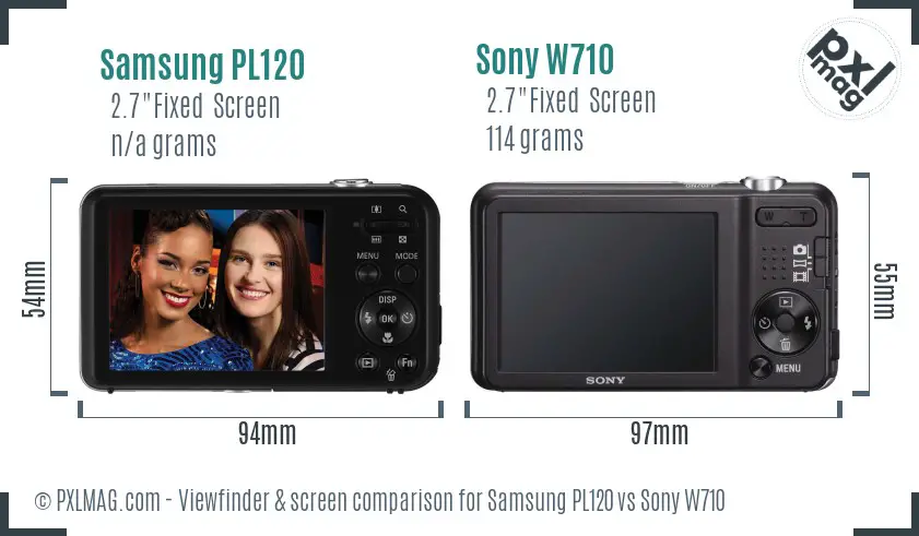 Samsung PL120 vs Sony W710 Screen and Viewfinder comparison