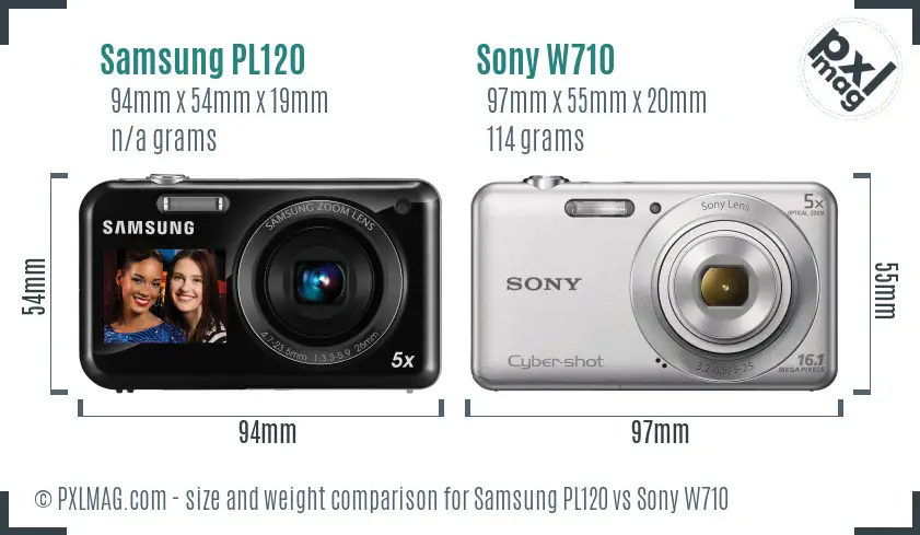 Samsung PL120 vs Sony W710 size comparison