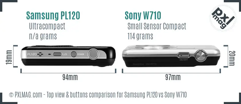 Samsung PL120 vs Sony W710 top view buttons comparison