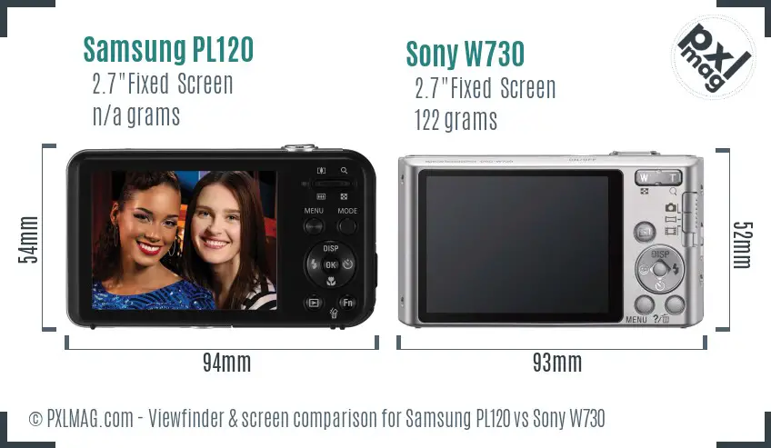 Samsung PL120 vs Sony W730 Screen and Viewfinder comparison