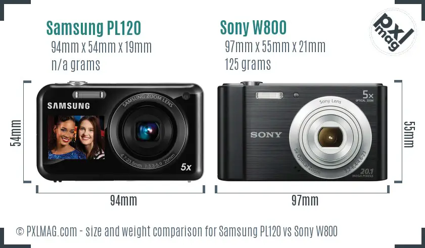 Samsung PL120 vs Sony W800 size comparison