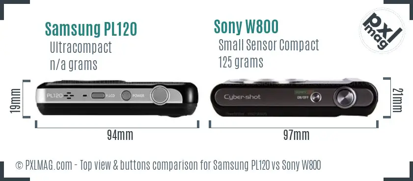 Samsung PL120 vs Sony W800 top view buttons comparison