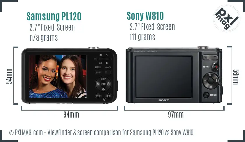 Samsung PL120 vs Sony W810 Screen and Viewfinder comparison