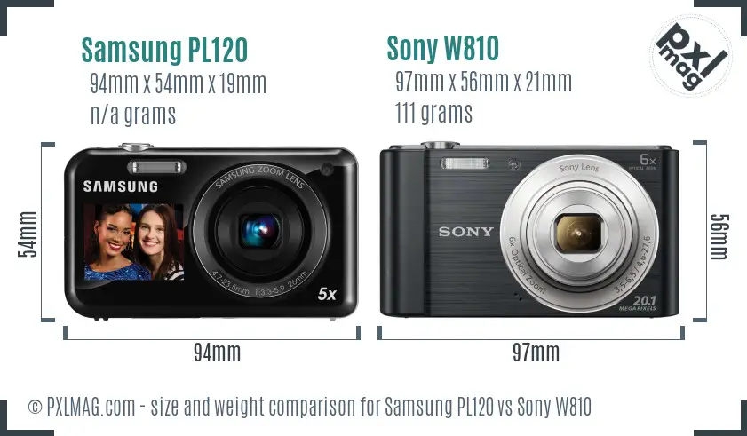Samsung PL120 vs Sony W810 size comparison